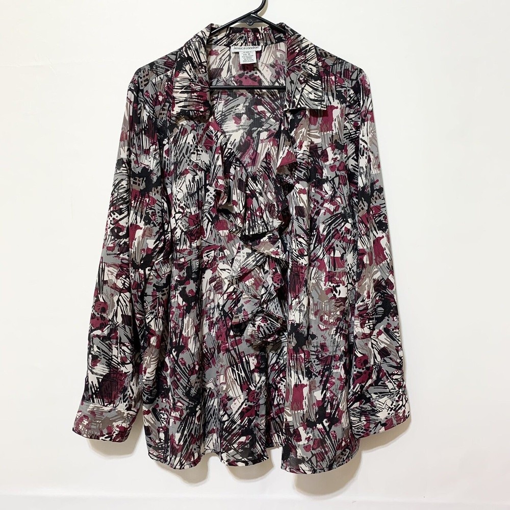 Jessica London Floral Print Long Sleeve Button Front Size 18